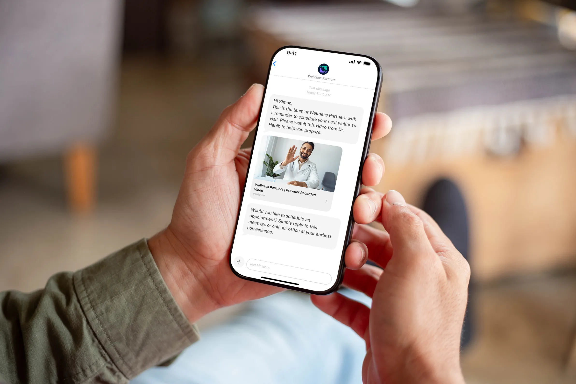 Patient holding a phone